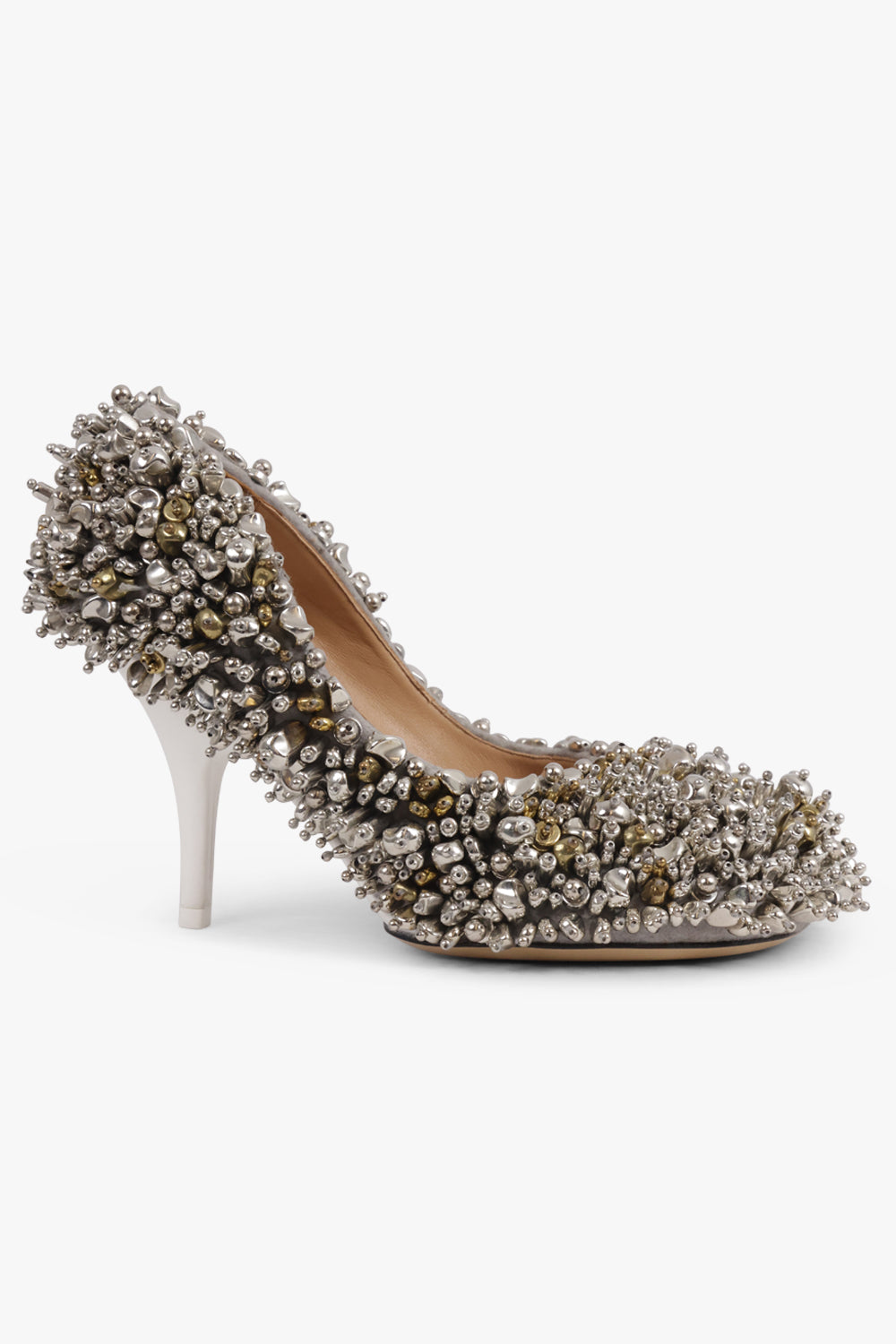 DRIES VAN NOTEN SHOES Embellished 90MM Round Toe Pump | Silver/Gold