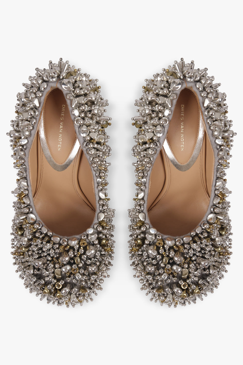 DRIES VAN NOTEN SHOES Embellished 90MM Round Toe Pump | Silver/Gold