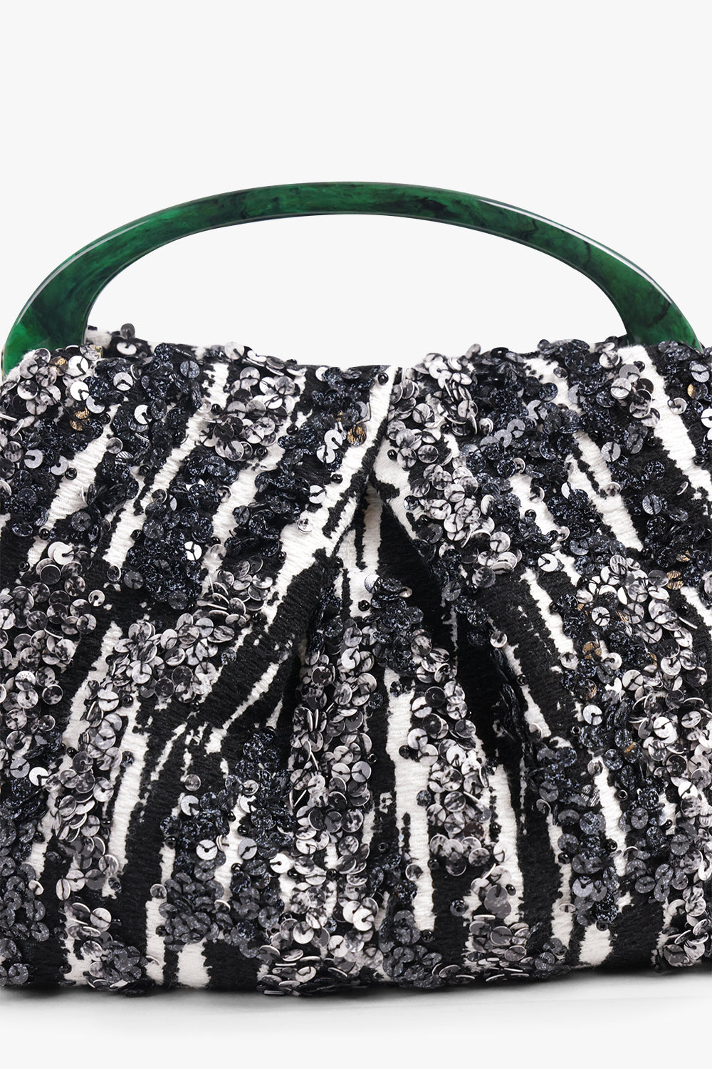 DRIES VAN NOTEN BAGS PATTERN / Black/White/Green Sequin Embellish Mini Resin Handle Bag | Black/White/Green