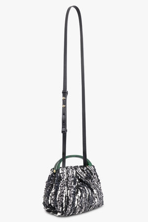 DRIES VAN NOTEN BAGS PATTERN / Black/White/Green Sequin Embellish Mini Resin Handle Bag | Black/White/Green