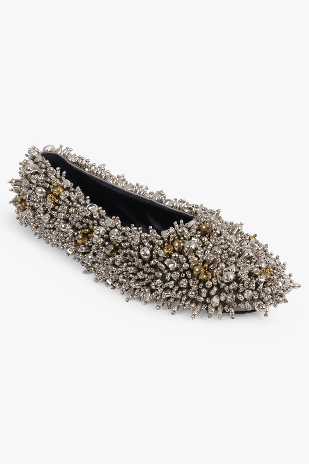 DRIES VAN NOTEN SHOES Embellished Round Toe Ballet Flat | Silver/Gold