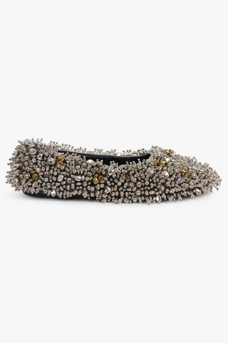 DRIES VAN NOTEN SHOES Embellished Round Toe Ballet Flat | Silver/Gold