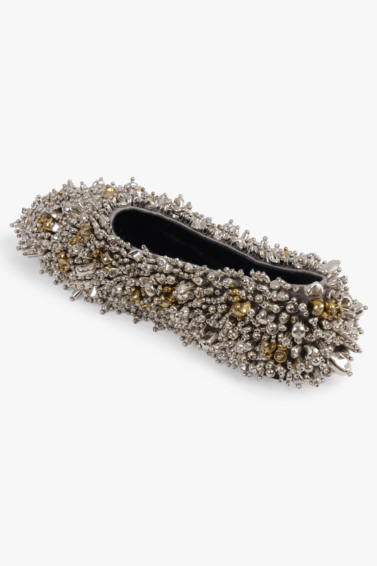 DRIES VAN NOTEN SHOES Embellished Round Toe Ballet Flat | Silver/Gold