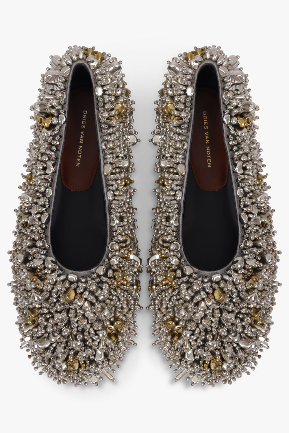 DRIES VAN NOTEN SHOES Embellished Round Toe Ballet Flat | Silver/Gold