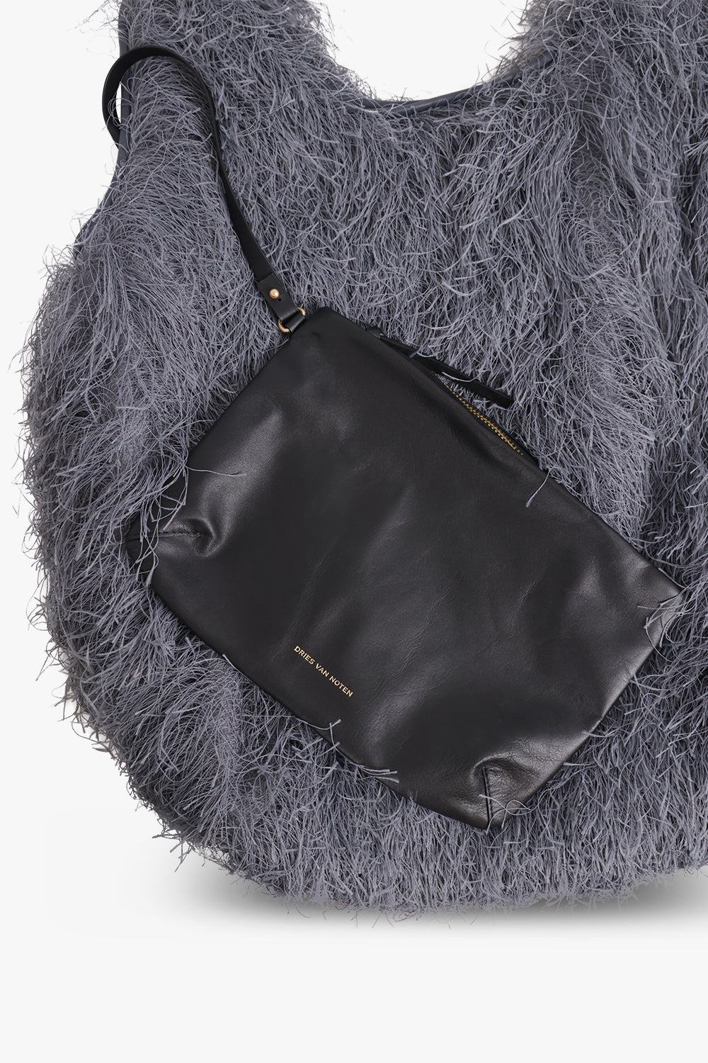 DRIES VAN NOTEN BAGS GREY / Dark Grey Fringing Large Tote Bag | Dark Grey
