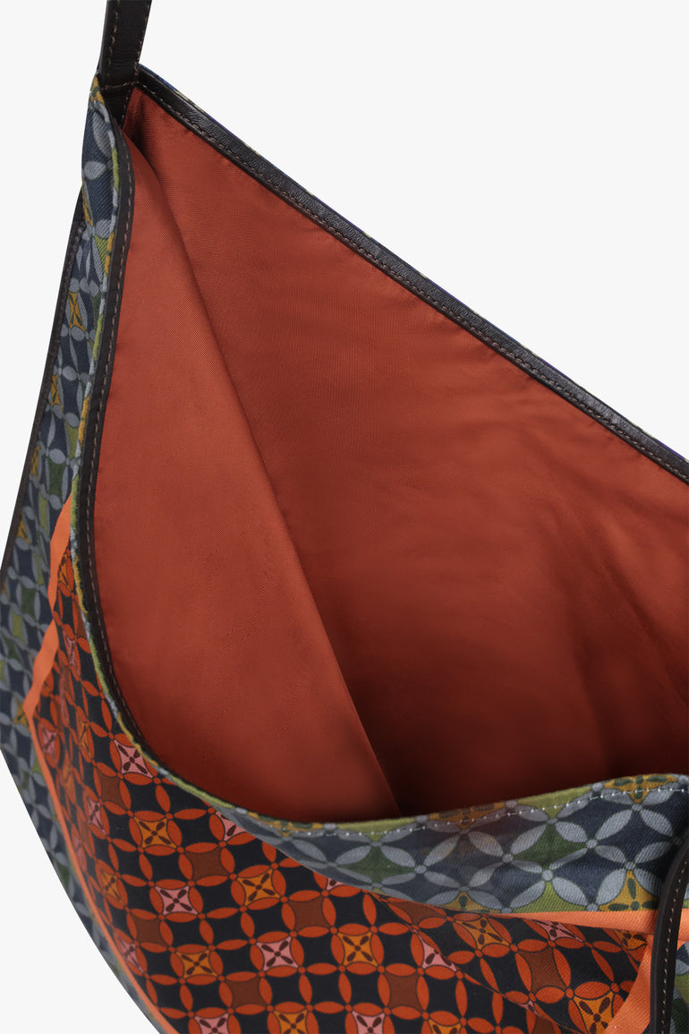 DRIES VAN NOTEN BAGS PATTERN / Purple/Green/Red Geometric Print Medium Hobo Bag With Belt Strap | Purple/Green/Red