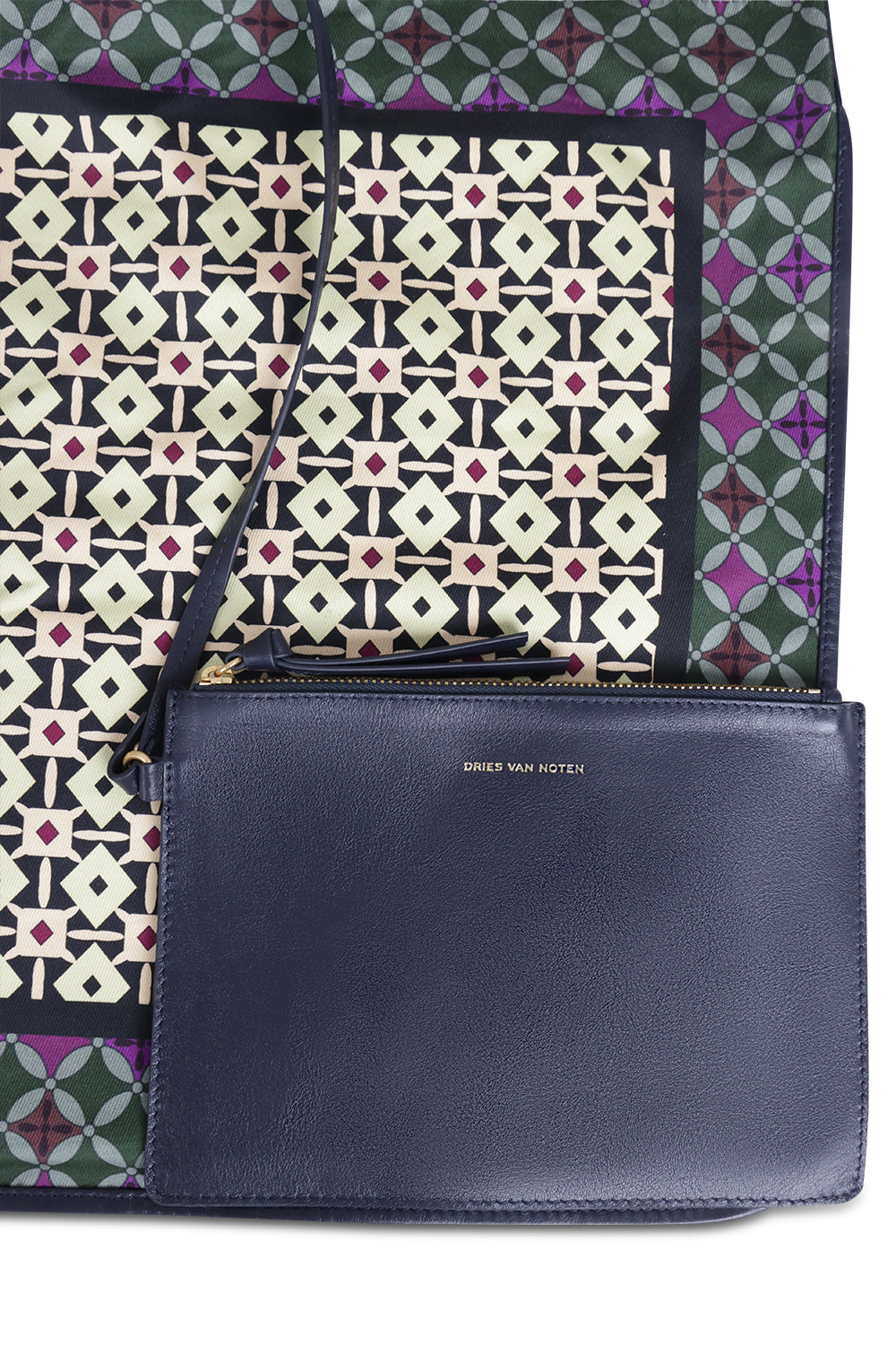 DRIES VAN NOTEN BAGS PATTERN / Yellow/Blue/Green Geometric Print Medium Hobo Bag With Belt Strap | Yellow/Blue/Green