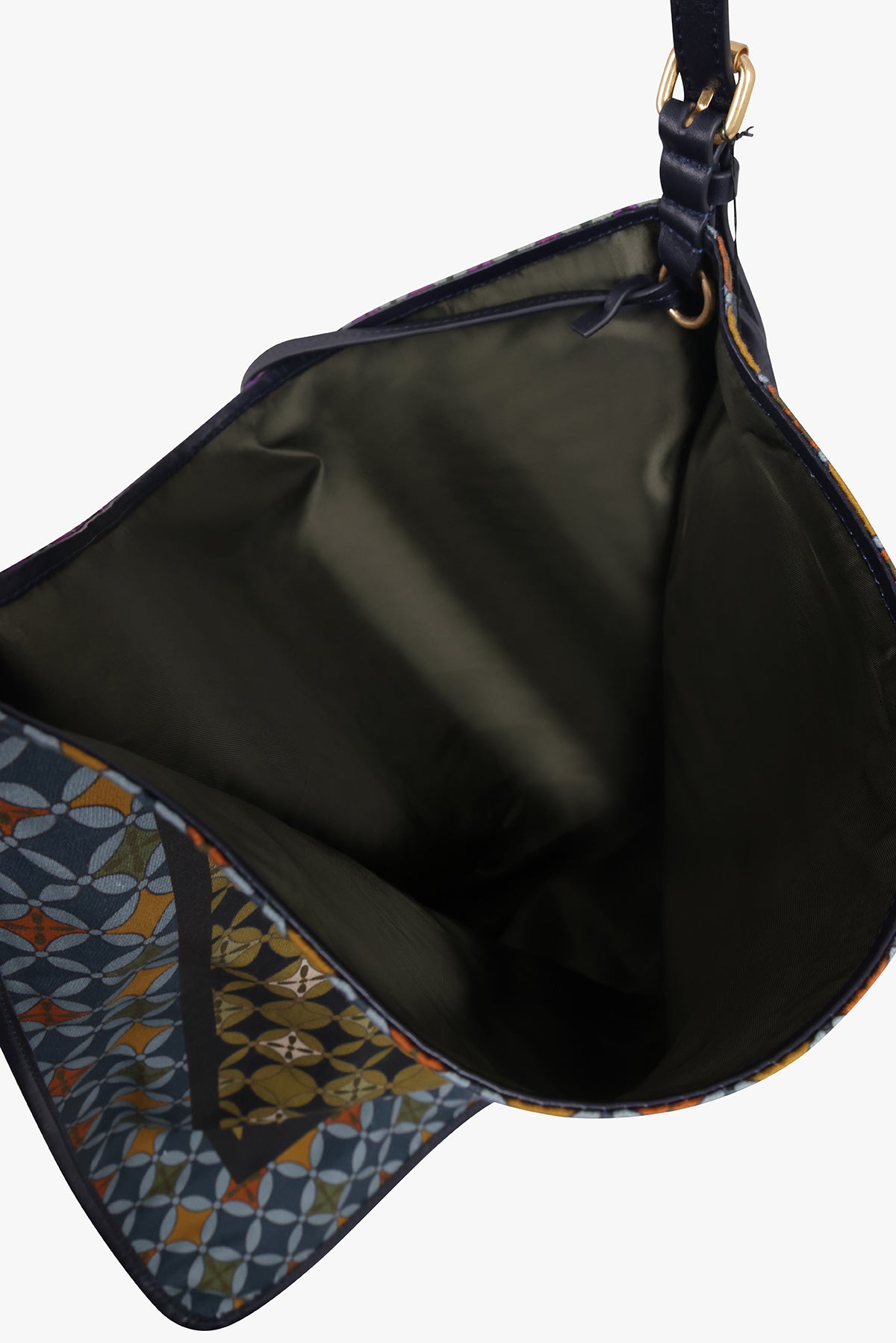 DRIES VAN NOTEN BAGS PATTERN / Yellow/Blue/Green Geometric Print Medium Hobo Bag With Belt Strap | Yellow/Blue/Green