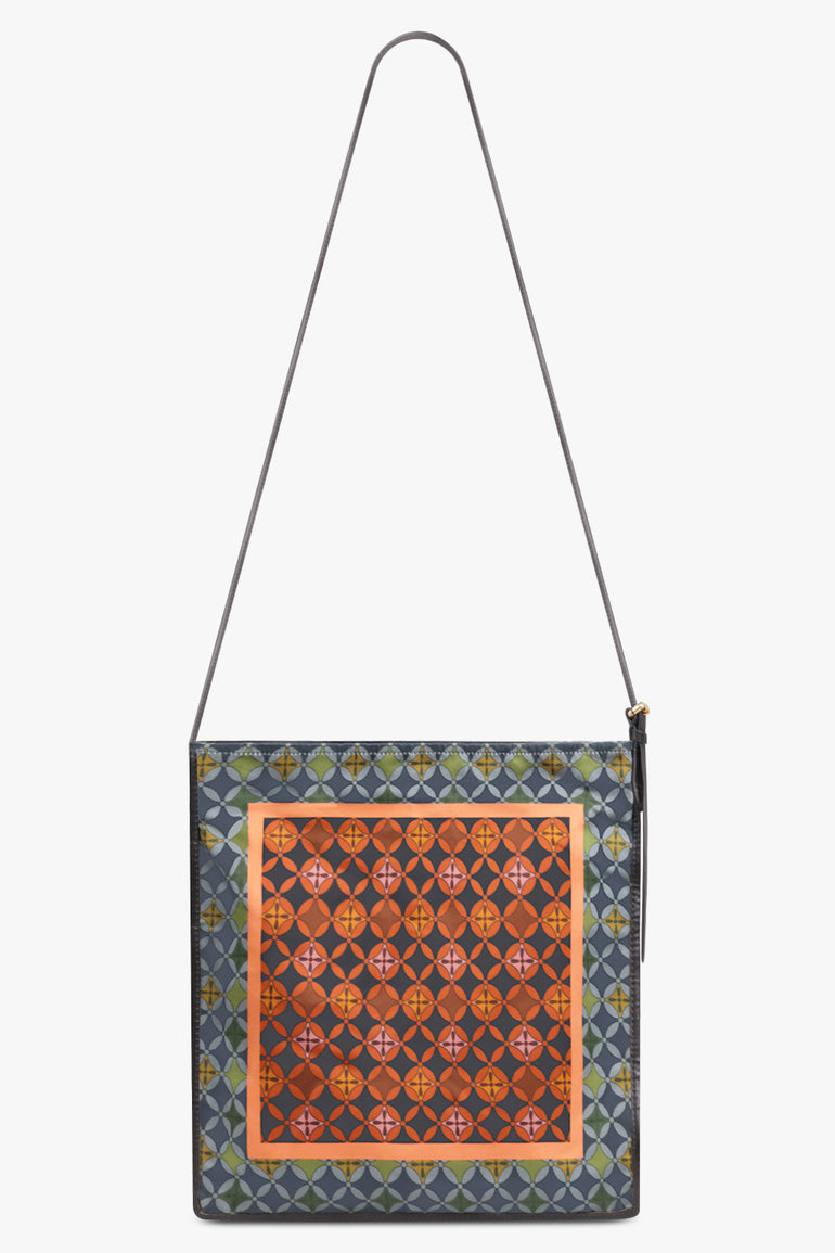 DRIES VAN NOTEN BAGS PATTERN / Purple/Green/Red Geometric Print Small Hobo Bag With Belt Strap | Purple/Green/Red