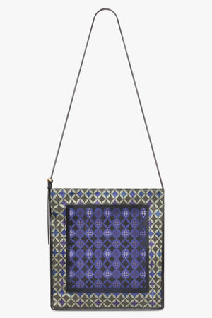 DRIES VAN NOTEN BAGS PATTERN / Purple/Green/Red Geometric Print Small Hobo Bag With Belt Strap | Purple/Green/Red