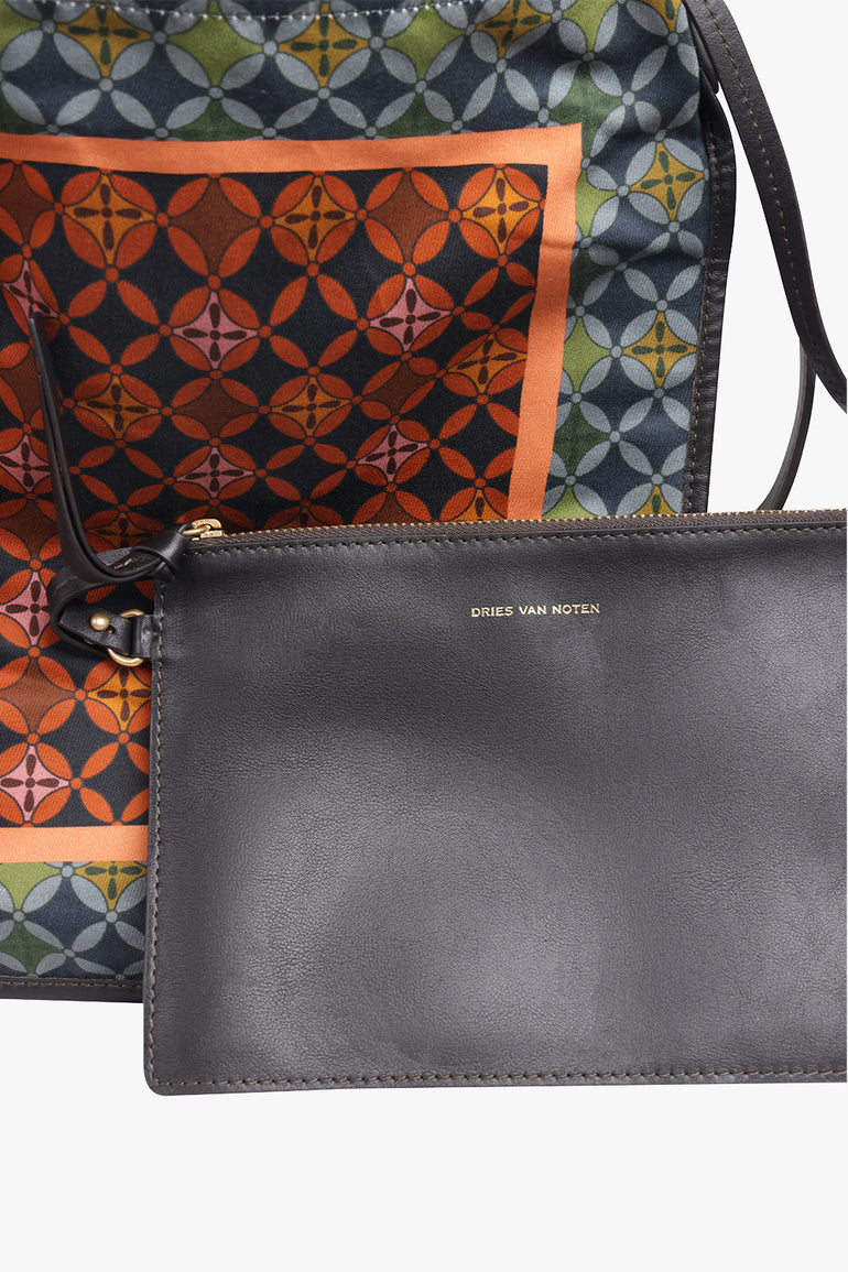 DRIES VAN NOTEN BAGS PATTERN / Purple/Green/Red Geometric Print Small Hobo Bag With Belt Strap | Purple/Green/Red