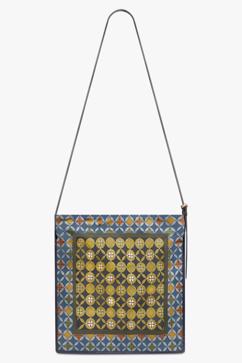 DRIES VAN NOTEN BAGS PATTERN / Yellow/Blue/Green Geometric Print Small Hobo Bag With Belt Strap | Yellow/Blue/Green