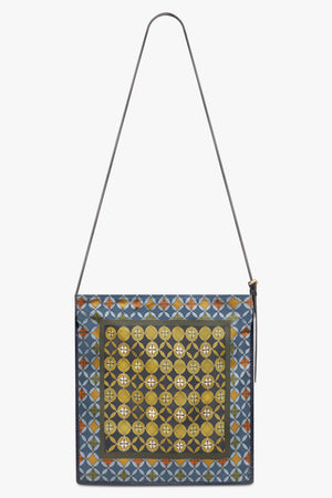 DRIES VAN NOTEN BAGS PATTERN / Yellow/Blue/Green Geometric Print Small Hobo Bag With Belt Strap | Yellow/Blue/Green