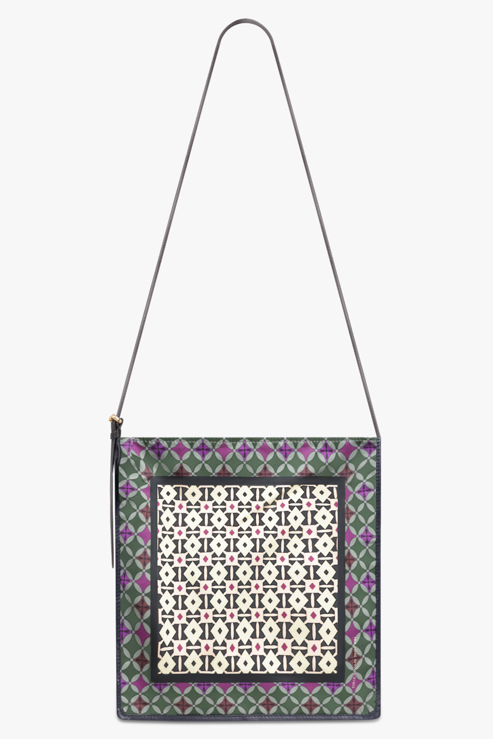 DRIES VAN NOTEN BAGS PATTERN / Yellow/Blue/Green Geometric Print Small Hobo Bag With Belt Strap | Yellow/Blue/Green