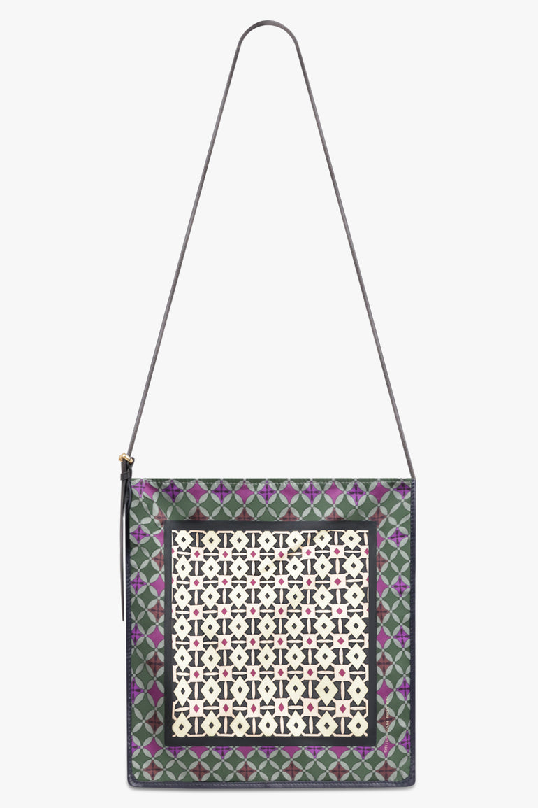 DRIES VAN NOTEN BAGS PATTERN / Yellow/Blue/Green Geometric Print Small Hobo Bag With Belt Strap | Yellow/Blue/Green