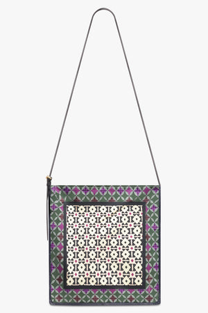 DRIES VAN NOTEN BAGS PATTERN / Yellow/Blue/Green Geometric Print Small Hobo Bag With Belt Strap | Yellow/Blue/Green