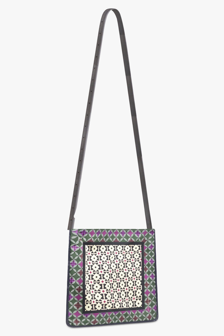 DRIES VAN NOTEN BAGS PATTERN / Yellow/Blue/Green Geometric Print Small Hobo Bag With Belt Strap | Yellow/Blue/Green