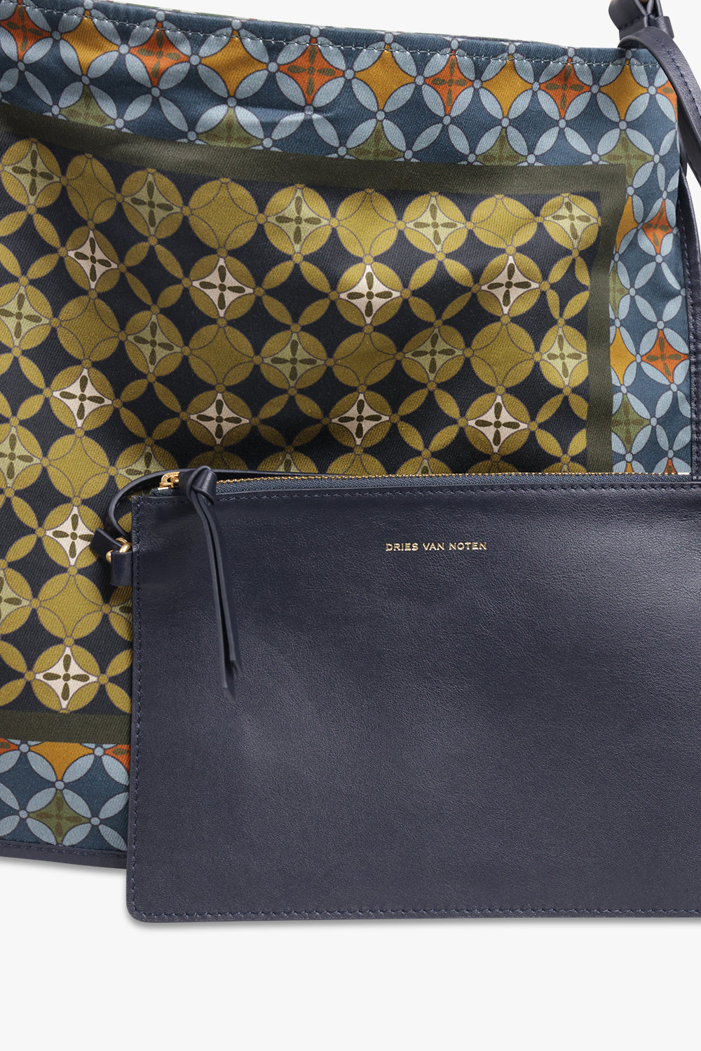 DRIES VAN NOTEN BAGS PATTERN / Yellow/Blue/Green Geometric Print Small Hobo Bag With Belt Strap | Yellow/Blue/Green