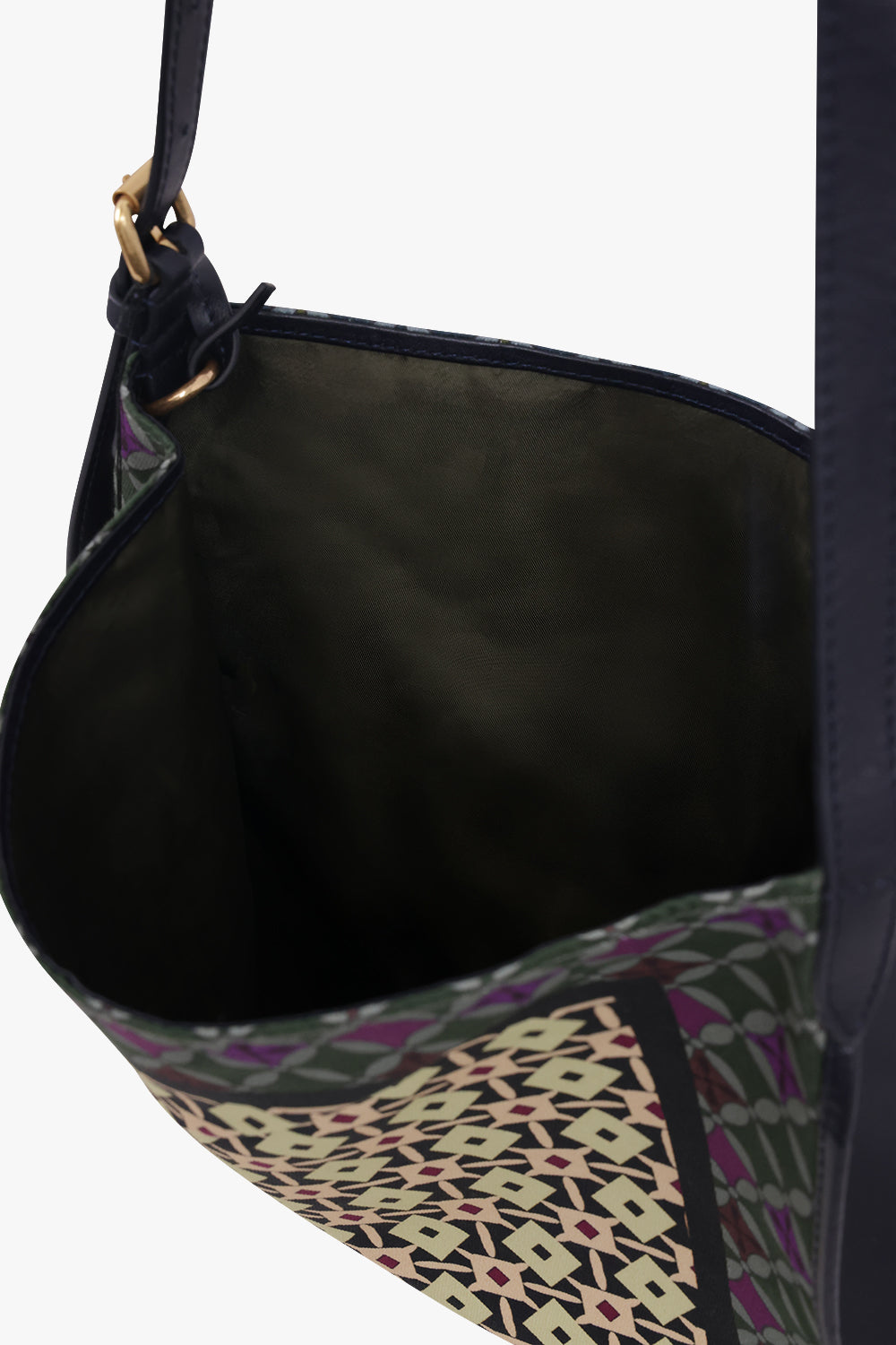 DRIES VAN NOTEN BAGS PATTERN / Yellow/Blue/Green Geometric Print Small Hobo Bag With Belt Strap | Yellow/Blue/Green