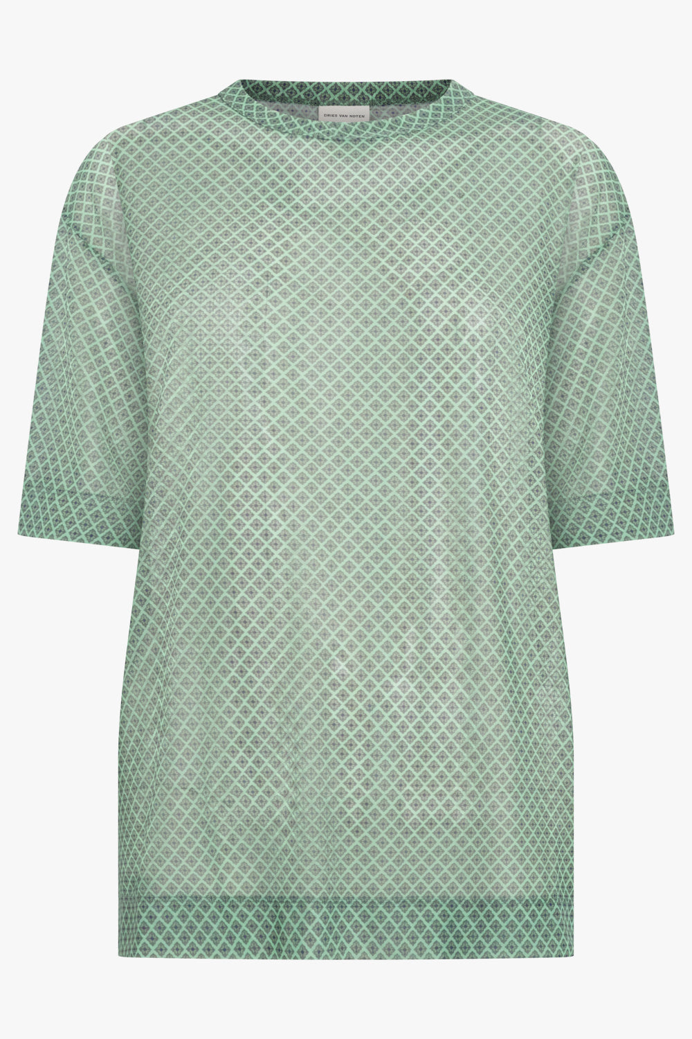 DRIES VAN NOTEN RTW Hoge Transparent Mesh X Diamond Print Top | Mint