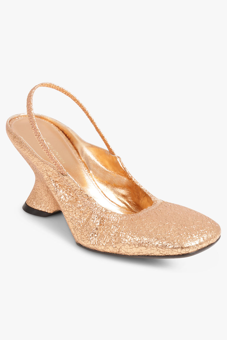 DRIES VAN NOTEN SHOES Metallic Closed Toe 75mm Slingback Heel | Salmon