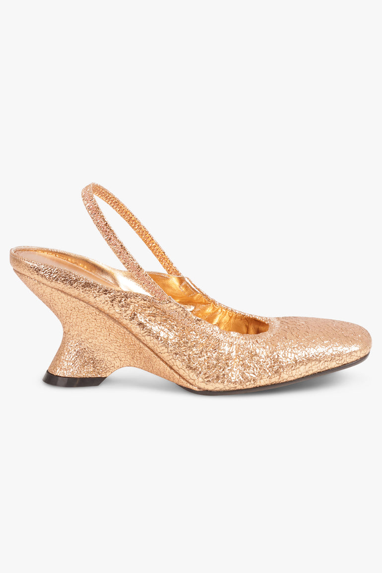 DRIES VAN NOTEN SHOES Metallic Closed Toe 75mm Slingback Heel | Salmon
