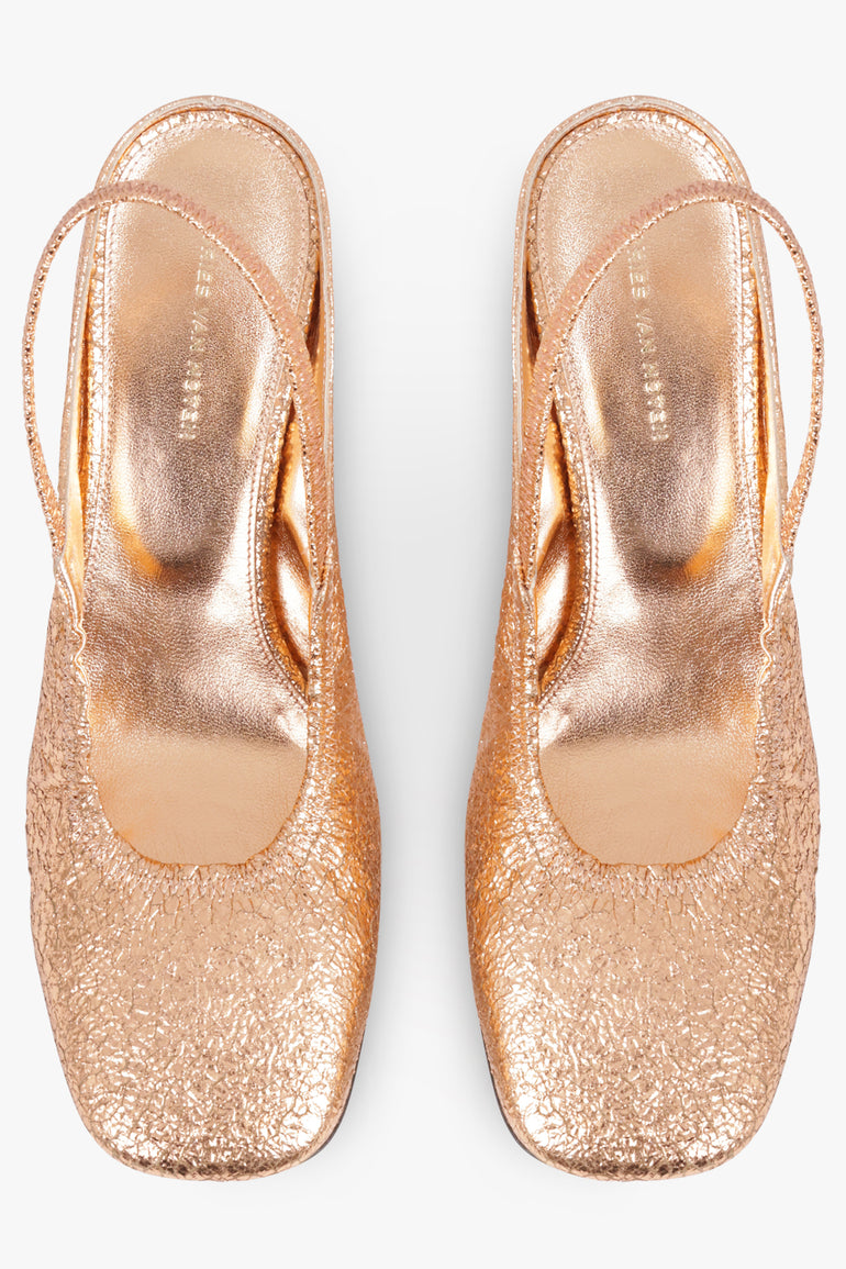 DRIES VAN NOTEN SHOES Metallic Closed Toe 75mm Slingback Heel | Salmon