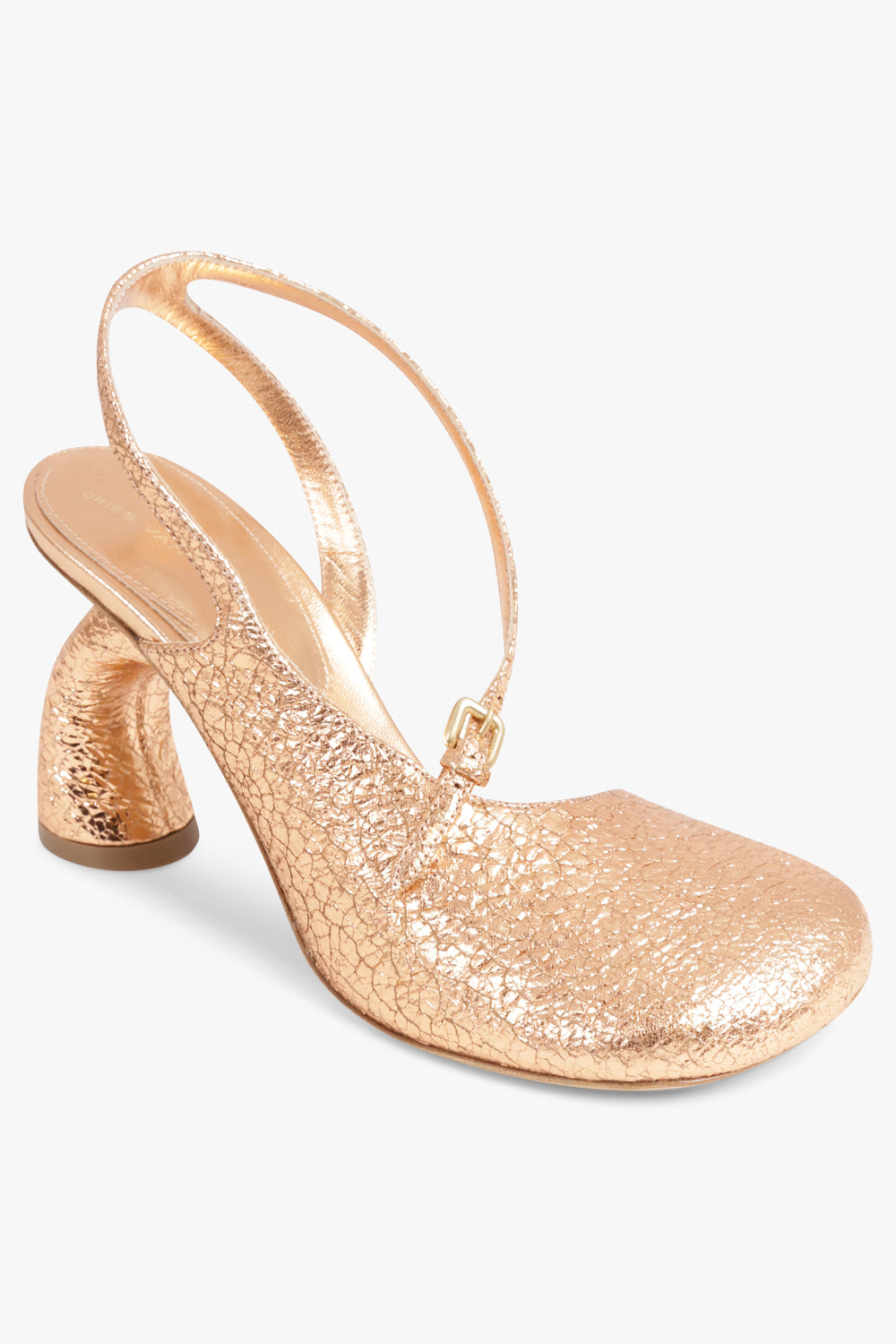 DRIES VAN NOTEN SHOES Metallic Curved Closed Toe 95mm Slingback Heel | Salmon