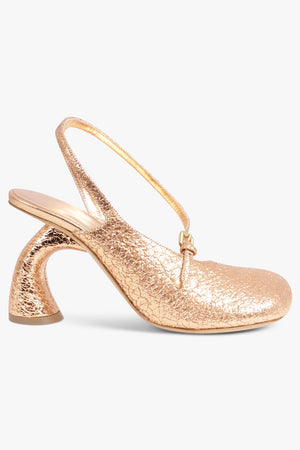 DRIES VAN NOTEN SHOES Metallic Curved Closed Toe 95mm Slingback Heel | Salmon