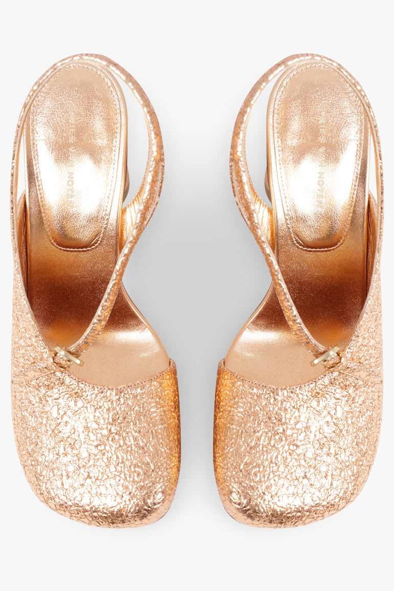 DRIES VAN NOTEN SHOES Metallic Curved Closed Toe 95mm Slingback Heel | Salmon
