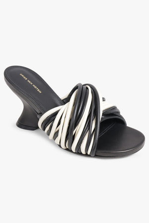 DRIES VAN NOTEN SHOES Twist Cord 75mm Open Toe Wedge Mule | Black/White