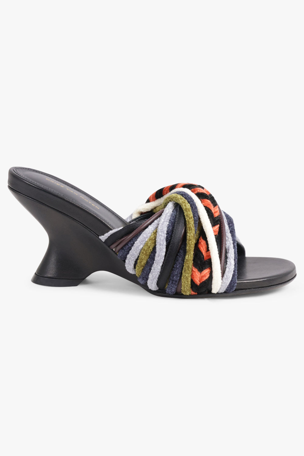DRIES VAN NOTEN SHOES Twist Velvet Cord 75mm Open Toe Wedge Mule | Black/Multi