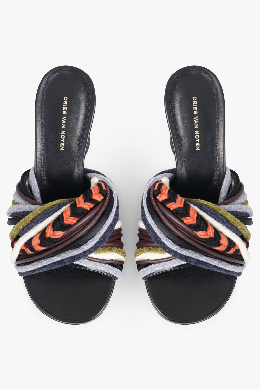 DRIES VAN NOTEN SHOES Twist Velvet Cord 75mm Open Toe Wedge Mule | Black/Multi