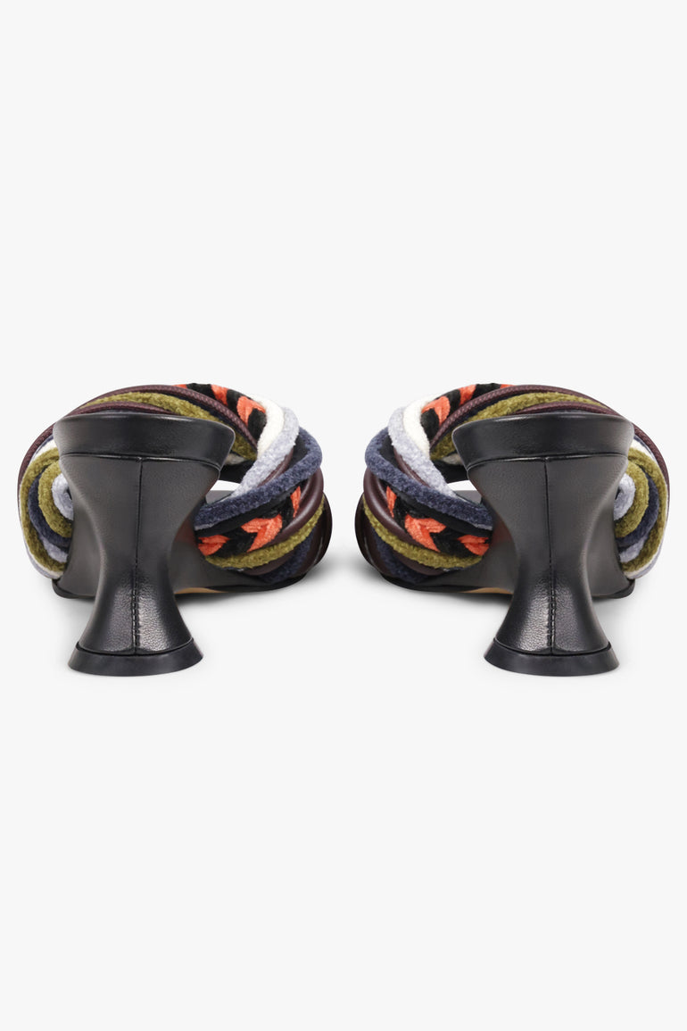 DRIES VAN NOTEN SHOES Twist Velvet Cord 75mm Open Toe Wedge Mule | Black/Multi