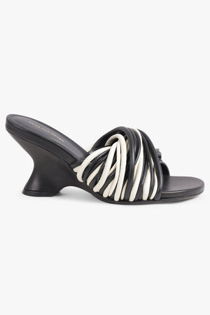 DRIES VAN NOTEN SHOES Twist Cord 75mm Open Toe Wedge Mule | Black/White
