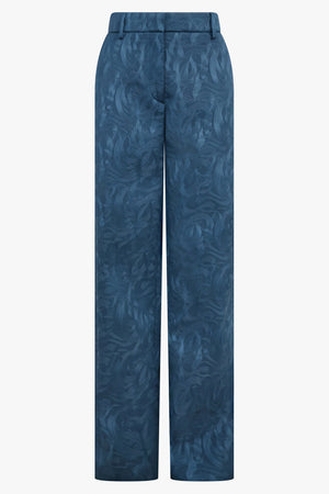 DRIES VAN NOTEN RTW Paxy Embossed Swirl Straight Leg Pant | Petrol Blue