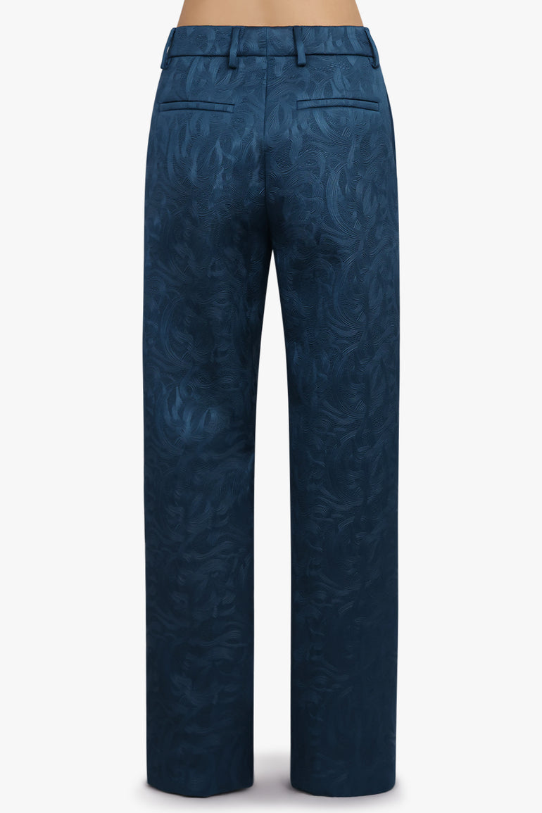 DRIES VAN NOTEN RTW Paxy Embossed Swirl Straight Leg Pant | Petrol Blue