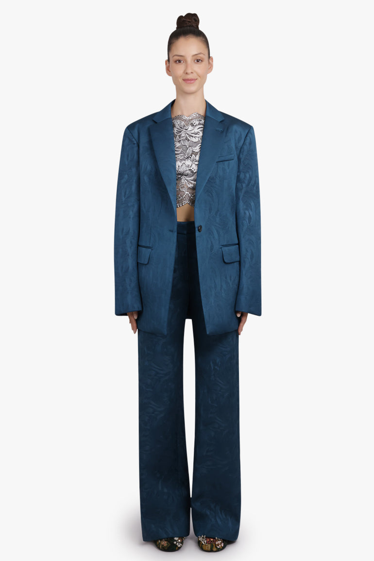 DRIES VAN NOTEN RTW Paxy Embossed Swirl Straight Leg Pant | Petrol Blue