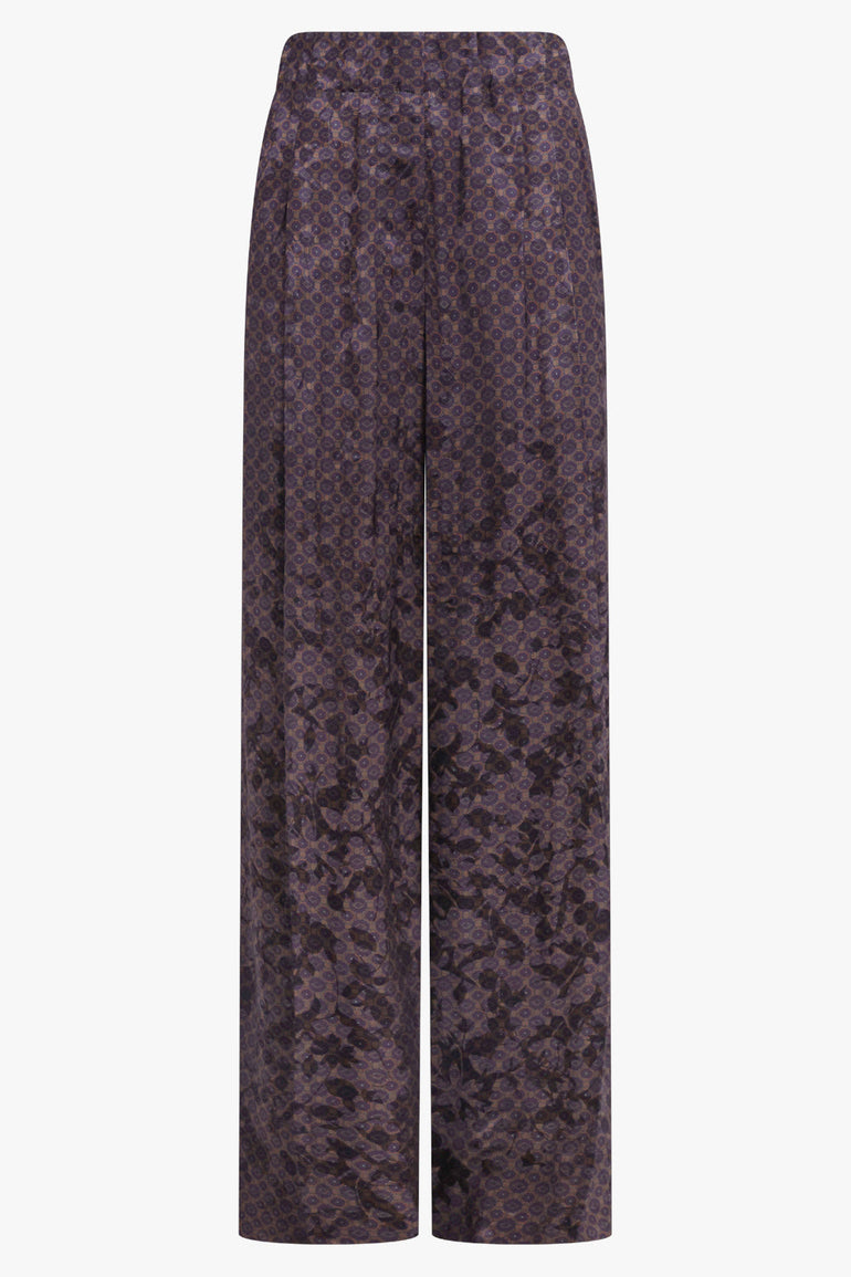 DRIES VAN NOTEN RTW Pila Floral Motif Wide Leg Pant | Brown