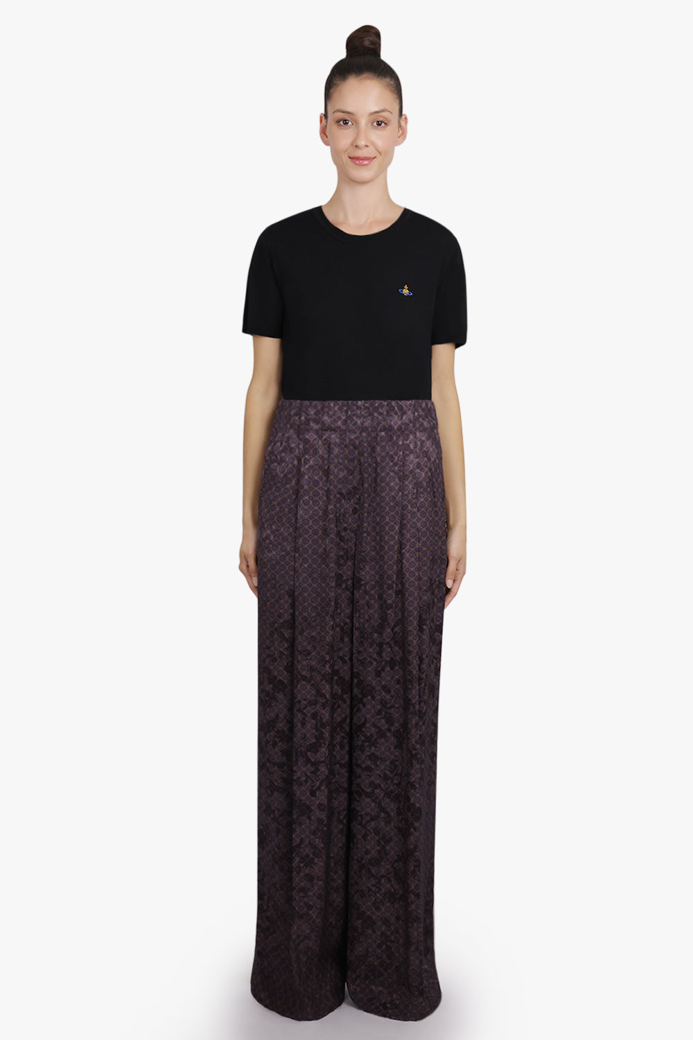DRIES VAN NOTEN RTW Pila Floral Motif Wide Leg Pant | Brown