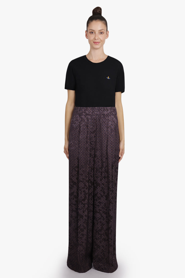 DRIES VAN NOTEN RTW Pila Floral Motif Wide Leg Pant | Brown
