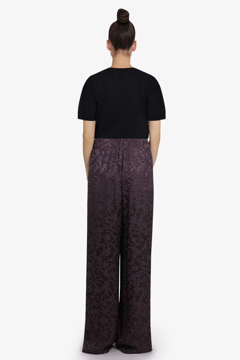 DRIES VAN NOTEN RTW Pila Floral Motif Wide Leg Pant | Brown