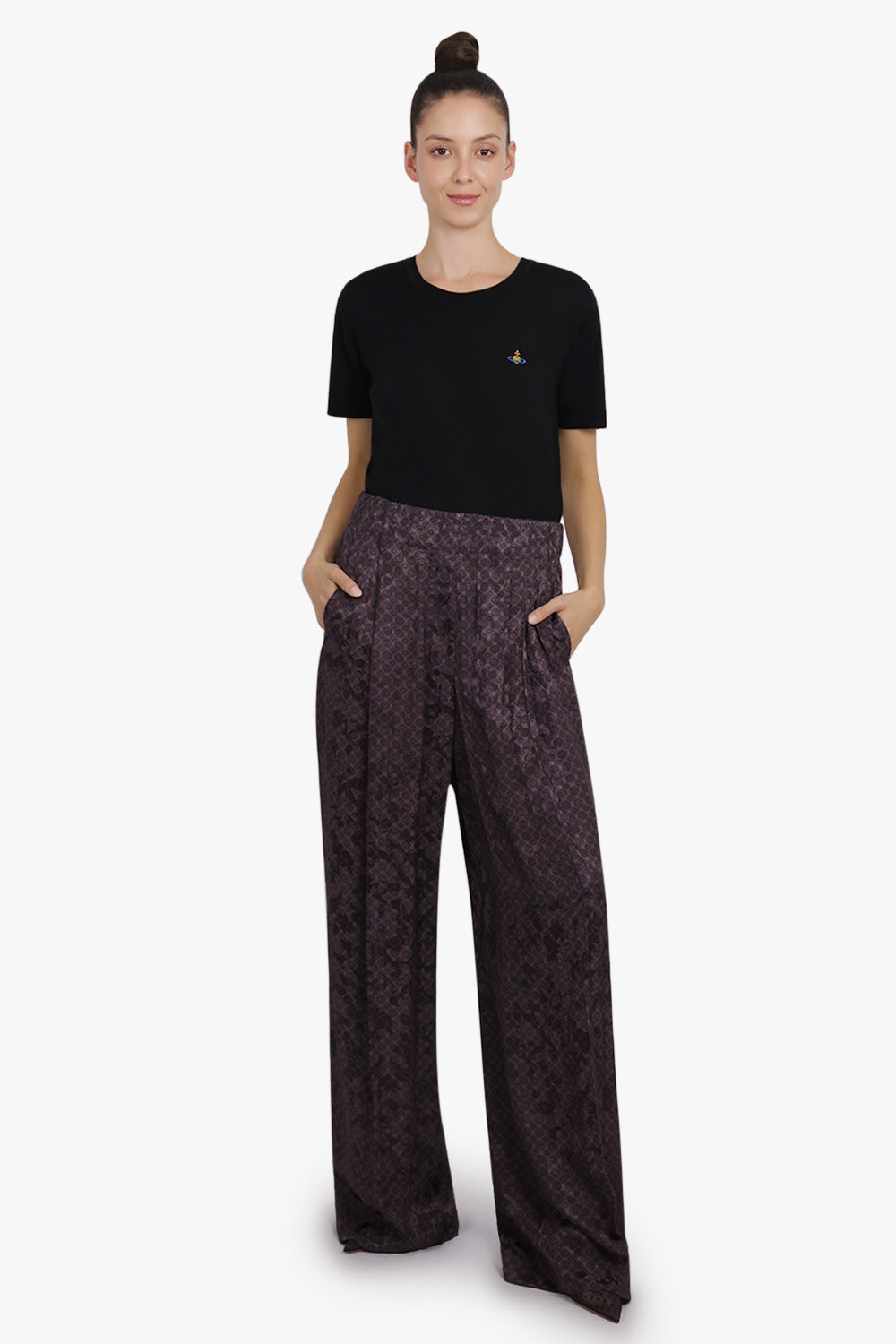 DRIES VAN NOTEN RTW Pila Floral Motif Wide Leg Pant | Brown