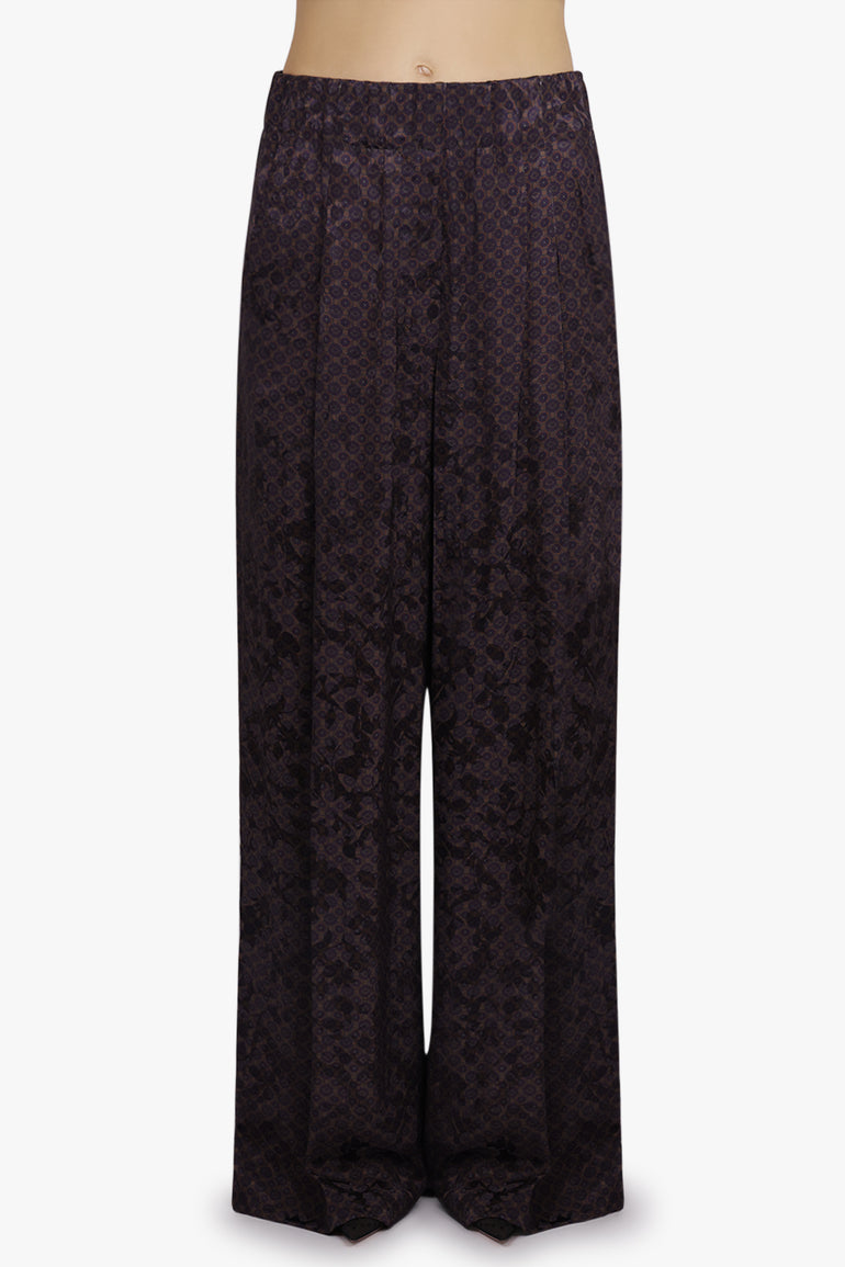 DRIES VAN NOTEN RTW Pila Floral Motif Wide Leg Pant | Brown