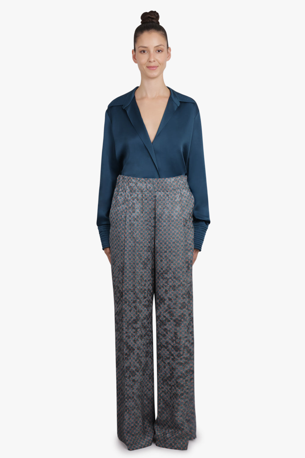 DRIES VAN NOTEN RTW Pila Floral Motif Wide Leg Pant | Turquoise