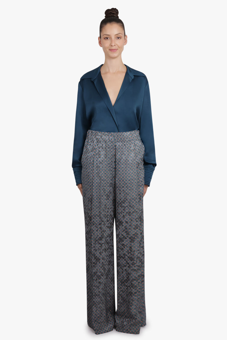 DRIES VAN NOTEN RTW Pila Floral Motif Wide Leg Pant | Turquoise