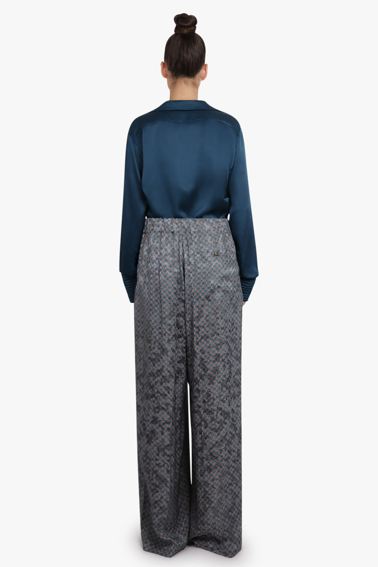 DRIES VAN NOTEN RTW Pila Floral Motif Wide Leg Pant | Turquoise