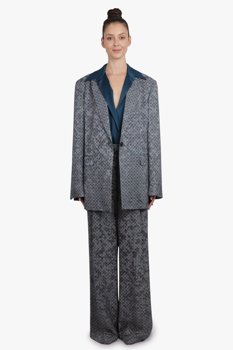 DRIES VAN NOTEN RTW Baftan Floral Motif Single Breast Jacket | Turquoise