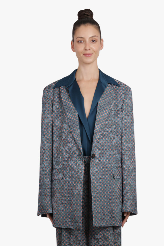 DRIES VAN NOTEN RTW Baftan Floral Motif Single Breast Jacket | Turquoise