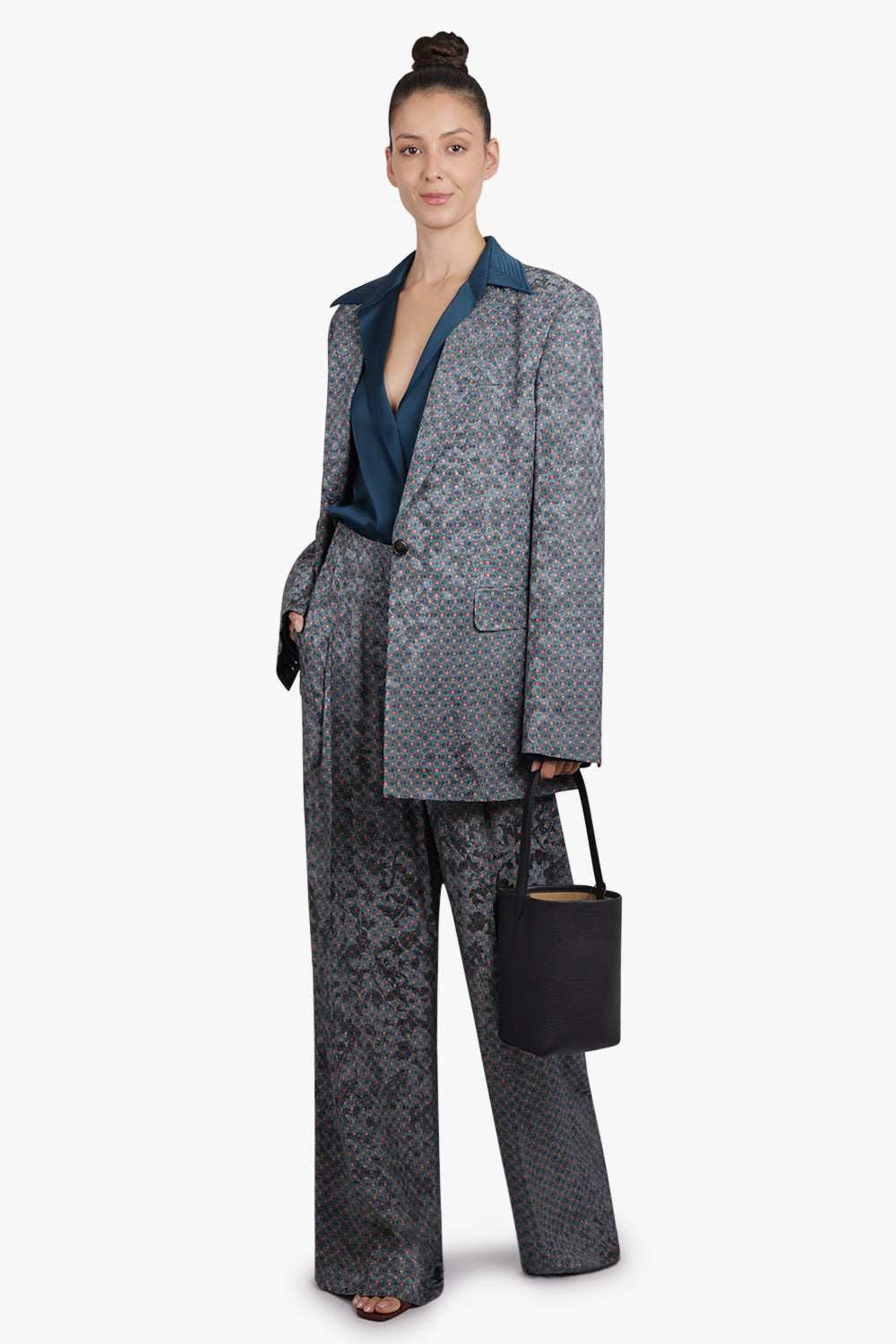 DRIES VAN NOTEN RTW Pila Floral Motif Wide Leg Pant | Turquoise